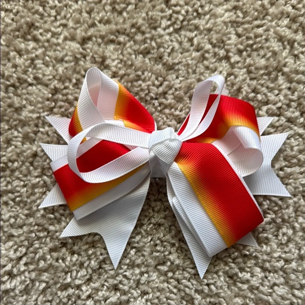 Orange and White Multi-Layered Hair Bow Accessory